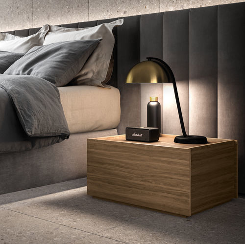 Table de chevet contemporaine - COSMO - Kico srl - en noyer / en cuir / en verre