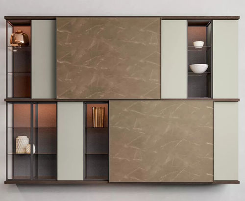 Ensemble mural de salon contemporain - FLOATING SYSTEM - Kico srl - en chêne / en bois laqué mat / en noyer
