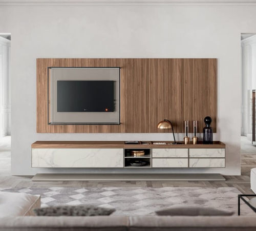 Ensemble TV mural contemporain - FORTY-FIVE - Kico srl - en mélaminé / modulable / avec étagères