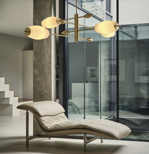 Lustre contemporain - SNV.P2.AB - J. Adams & Co. - en verre opalescent / en laiton / en bronze