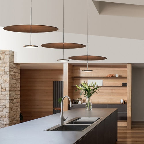Suspension - SKY DOME - Pablo Designs - en aluminium / en laiton brossé / en noyer