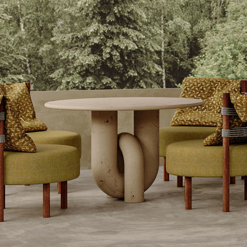 Table contemporaine - Luna - Evolution 21 - Karine Bonjean bv - en marbre / avec piètement en marbre / ronde