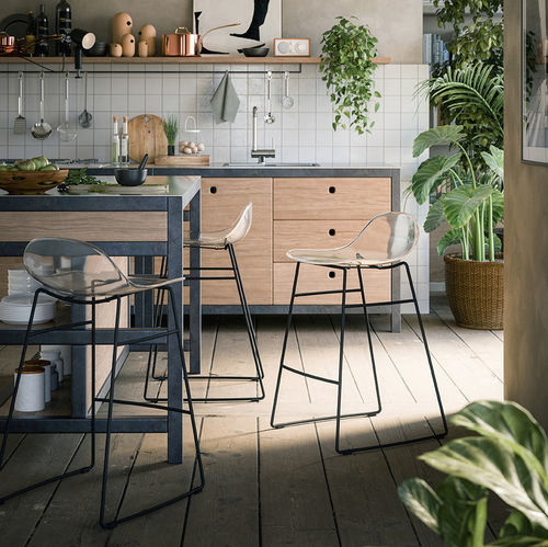 Tabouret de bar contemporain - ACADEMY - Connubia - en polycarbonate / avec piètement en métal / avec piètement en bois massif