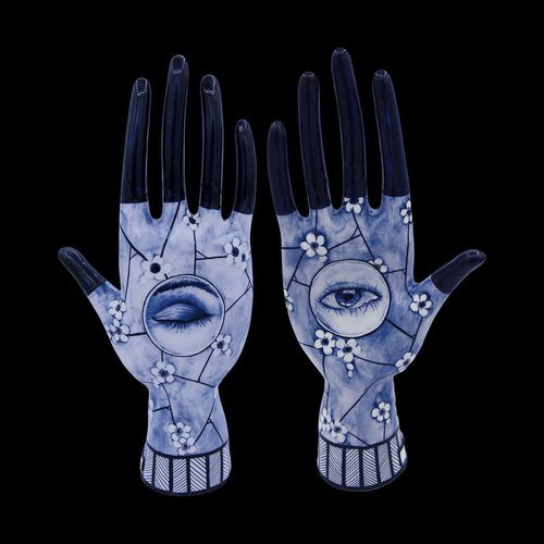Sculpture en porcelaine - BLUE EYE - ELICA STUDIO - fait main / Fabriquée en Italie / à poser