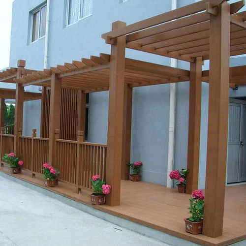 Pergola adossée - 9 - Foshan Greenzone - en bois composite / en polyéthylène haute densité PEHD / à lames brise soleil