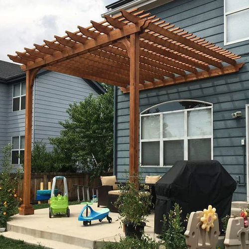 Pergola adossée - 1 - Foshan Greenzone - en bois composite / en polyéthylène haute densité PEHD / à lames brise soleil