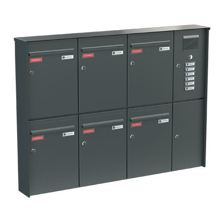 6 Boîtes Aux Lettres Sur Pied 2x3 Design BASIC 381 ST-R Avec Boîte à Sonnerie