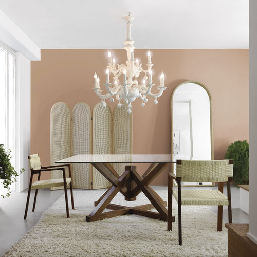 Table contemporaine - MONACO - LANDO - en verre trempé / avec piètement en bois massif / carrée