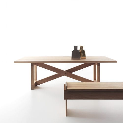 Table contemporaine - ODE - LANDO - en verre trempé / en marbre / avec piètement en bois massif