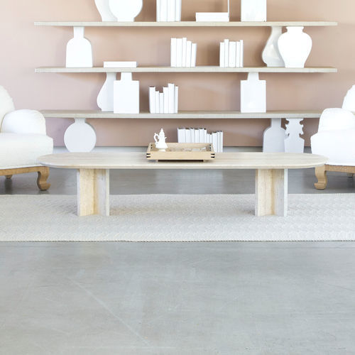 Table basse contemporaine - TIVOLI - LANDO - en travertin / avec piètement en travertin / ovale
