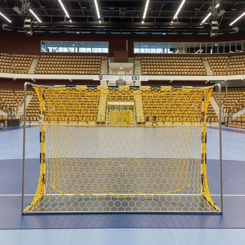 Filet de handball en polypropylène - 111 - SPORT TRANSFER Sp. z o.o. - jaune / trapézoïdal / à maille hexagonale