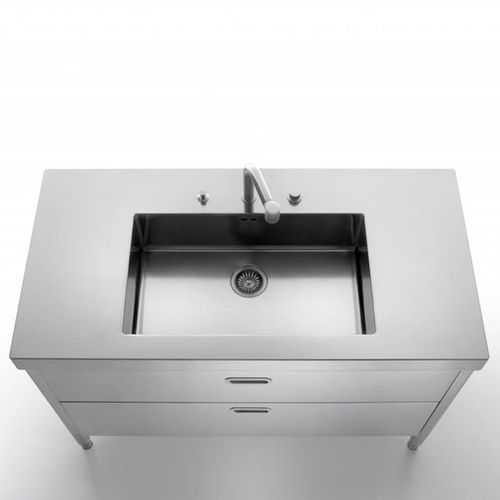 Meuble évier en acier inox - L130-C120/1 - ALPES-INOX - pose libre