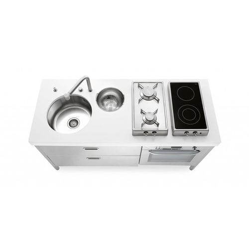 Cuisine en inox - LC160-C90+F60/1 - ALPES-INOX - contemporaine / avec îlot / avec poignée intégrée