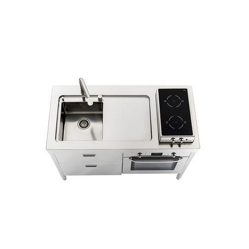 Cuisine en inox - LC130-C60+F60/1 - ALPES-INOX - contemporaine / avec îlot / avec poignée intégrée