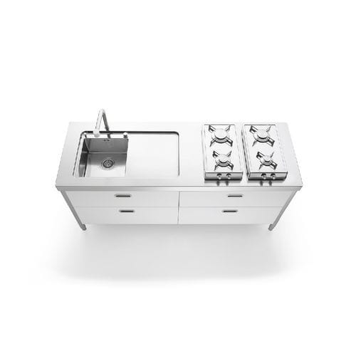 Cuisine en inox - LC190-C90+C90/2 - ALPES-INOX - contemporaine / avec îlot / avec poignée intégrée