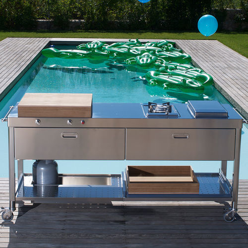Cuisine d'extérieur - OUT190-C90+C90/2 - ALPES-INOX - contemporaine / en inox / avec îlot