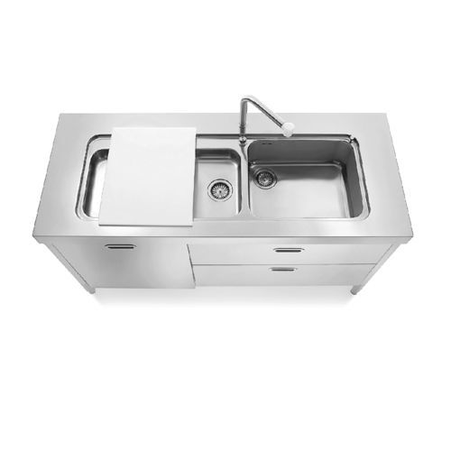 Meuble évier en acier inox - L160-L60+C90/1 - ALPES-INOX - pose libre