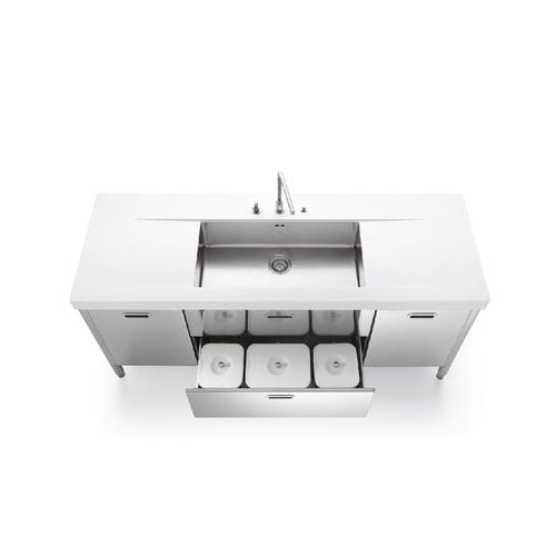 Meuble évier en acier inox - L190-A45+C90+A45/1 - ALPES-INOX - pose libre