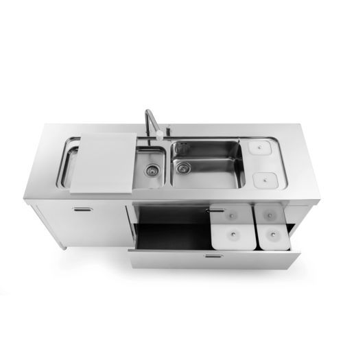 Meuble évier en acier inox - L190-L60+C120/1 - ALPES-INOX - pose libre