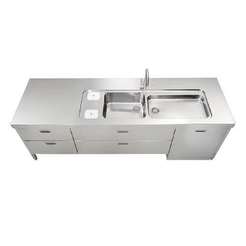 Meuble évier en acier inox - L250-C60+C120+L60/1 - ALPES-INOX - pose libre