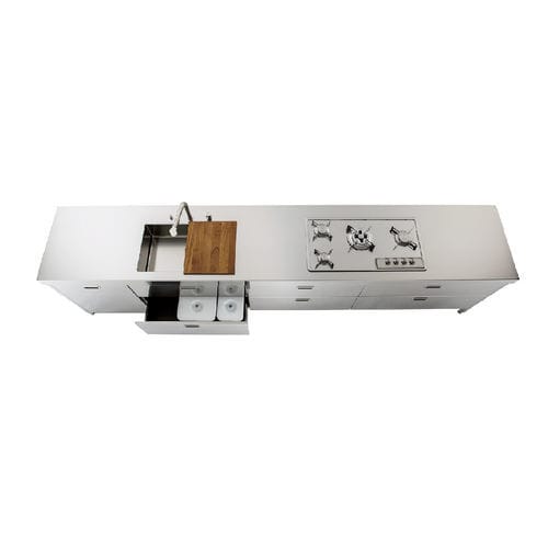 Cuisine en inox - LC370-L60+C90+C90+C120/1 - ALPES-INOX - contemporaine / avec îlot / avec poignée intégrée