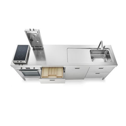 Cuisine en inox - LC250-F60+C60+L60+C60/1 - ALPES-INOX - contemporaine / avec îlot / avec poignée intégrée