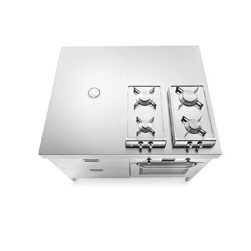 Îlot de cuisine en acier inoxydable - IC130-C60+F60/1 - ALPES-INOX - équipé / à gaz / avec poignée intégrée