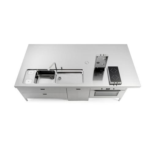 Îlot de cuisine en acier inoxydable - I-LC310-C120+L60+F90+snack/1 - ALPES-INOX - équipé / avec plaque de cuisson / à induction