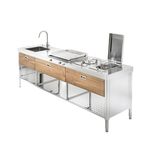 Cuisine d'extérieur - OUT 250/1 - ALPES-INOX - contemporaine / en teck / en inox
