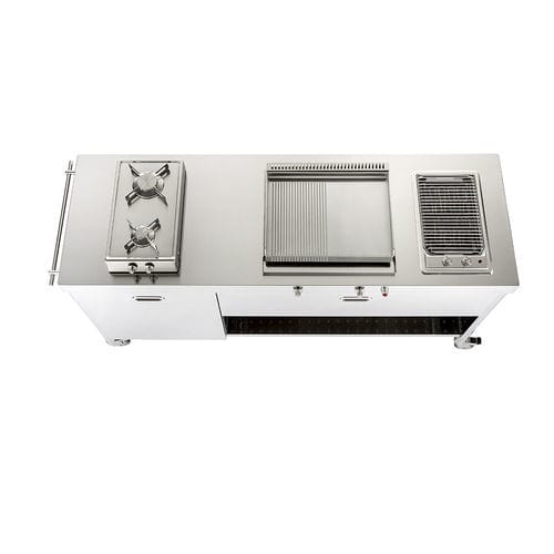 Cuisine d'extérieur - OUT190-FRIGO60+C120/1 - ALPES-INOX - contemporaine / en inox / avec îlot