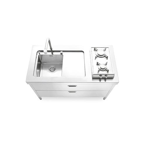 Cuisine en inox - LC 130-C120/1 - ALPES-INOX - contemporaine / avec îlot / avec poignée intégrée