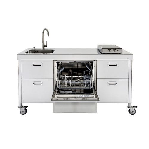 Cuisine en inox - LC160-C45+L60+C45/1 - ALPES-INOX - contemporaine / avec îlot / avec poignée intégrée