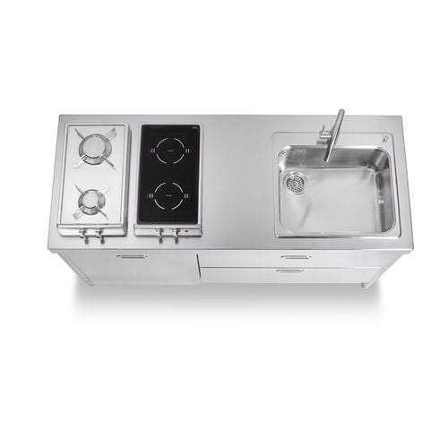 Cuisine en inox - LC160-L60+C90/1 - ALPES-INOX - contemporaine / avec îlot / avec poignée intégrée