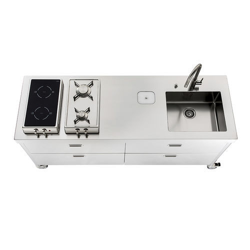Cuisine en inox - LC190-C90+C90/1 - ALPES-INOX - contemporaine / avec îlot / avec poignée intégrée