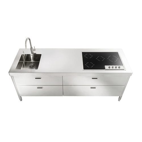 Cuisine en inox - LC220-C90+C120/1 - ALPES-INOX - contemporaine / avec îlot / avec poignée intégrée