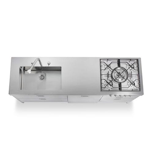 Cuisine en inox - LC220-C90+L60+C60/1 - ALPES-INOX - contemporaine / avec îlot / avec poignée intégrée