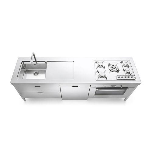 Cuisine en inox - LC250-C90+L60+F90/1 - ALPES-INOX - contemporaine / avec îlot / avec poignée intégrée