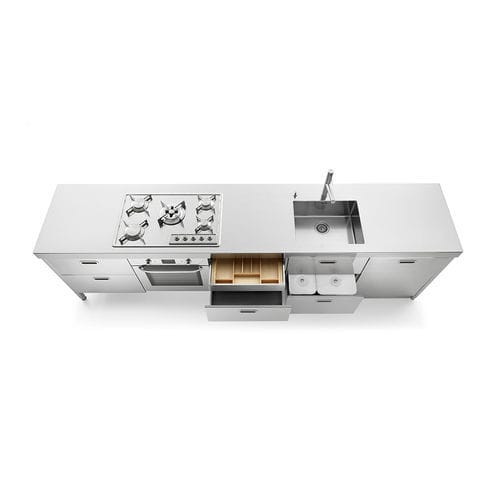 Cuisine en inox - LC310-C60+F60+C60+C60+L60/1 - ALPES-INOX - contemporaine / avec îlot / avec poignée intégrée