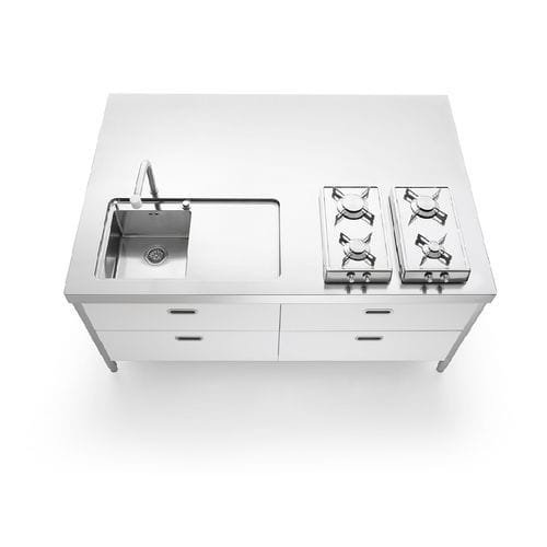 Îlot de cuisine en acier inoxydable - I-LC190-C90+C90/1 - ALPES-INOX - avec plaque de cuisson / à gaz / avec poignée intégrée