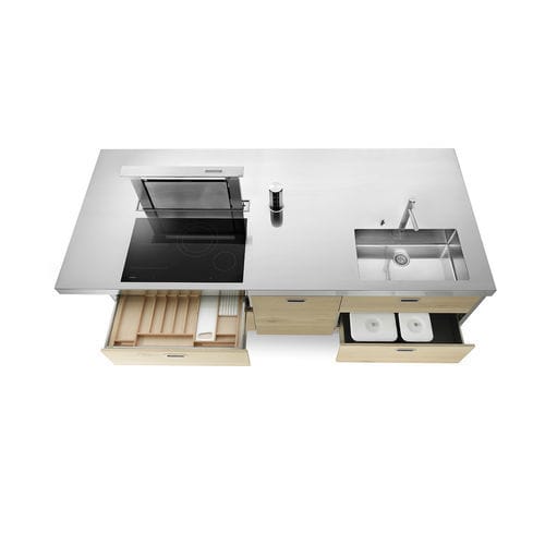 Îlot de cuisine en acier inoxydable - I-LC280-C90+L60+C90+snack/1 - ALPES-INOX - avec plaque de cuisson / à induction / avec poignée intégrée