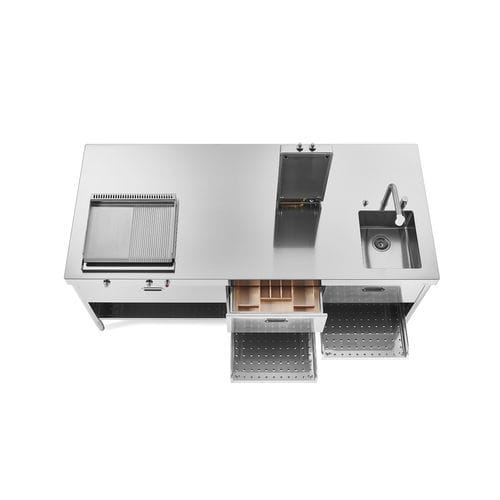 Cuisine d'extérieur - OUT220/ISOLA-1 - ALPES-INOX - contemporaine / en inox / avec îlot