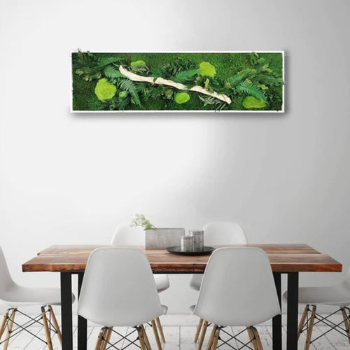 Tableau végétal stabilisé - 40x140 - naturall green - feuillages denses / naturel / d'intérieur