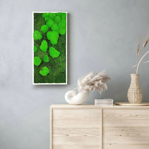 Tableau végétal stabilisé - 34x74 - naturall green - en mousse boule / naturel / d'intérieur
