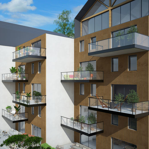Garde-corps en aluminium - KLAIR - Majuskule - à panneaux en verre / d'extérieur / pour balcon