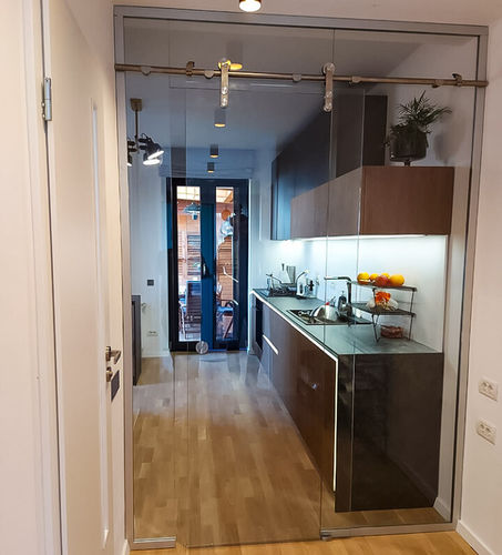 Porte d'intérieur - Transparent Design SRL - en verre / coulissante / contemporaine
