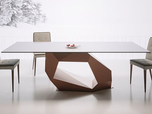 Table contemporaine - Raw Diamond - LIU JO Living - en verre laqué / en céramique / avec piètement en tôle d'acier