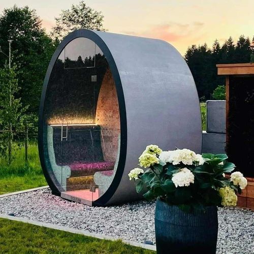 Bain de vapeur d'extérieur - SEA CLIMATE CABIN EGG - SOLEUM GmbH - avec douche intégrée / avec sel pour halothérapie / carrelé