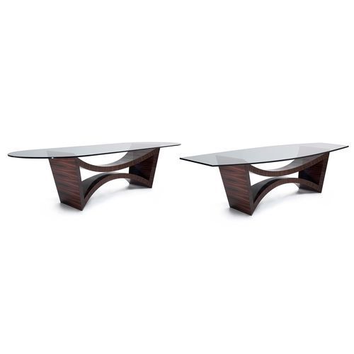 Table contemporaine - C1390 - ANNIBALE COLOMBO - en ébène / en cristal / avec piètement en ébène