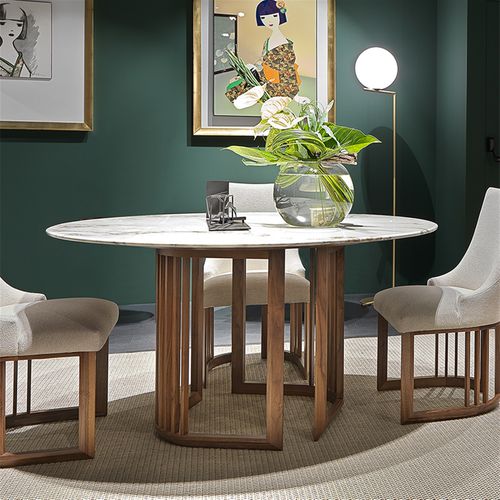 Table à manger contemporaine - Giotto - ANNIBALE COLOMBO - en marbre / avec piètement en noyer / ronde