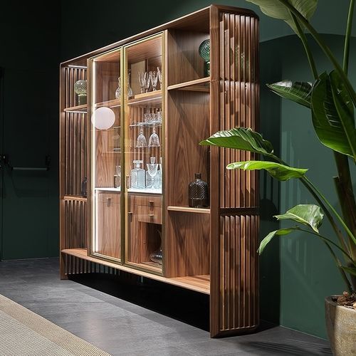 Meuble bar contemporain - Tiziano - ANNIBALE COLOMBO - en noyer / avec porte battante / sur mesure